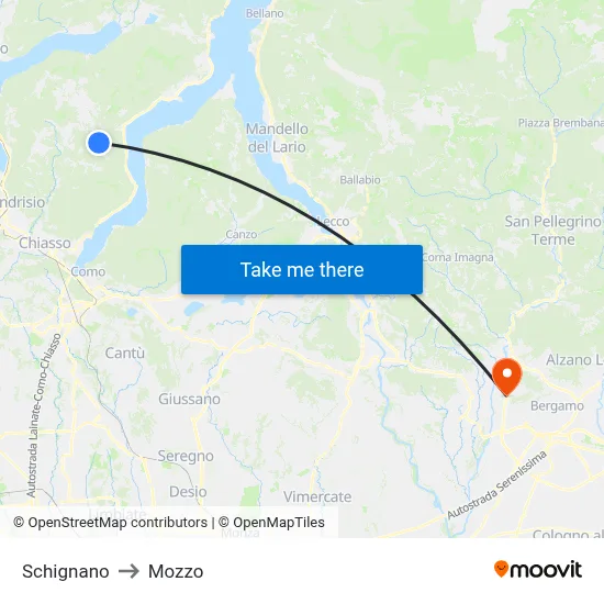 Schignano to Mozzo map