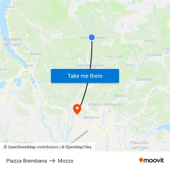 Piazza Brembana to Mozzo map