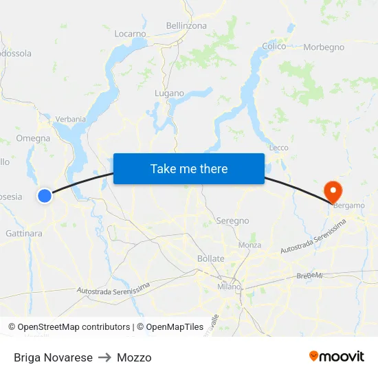 Briga Novarese to Mozzo map