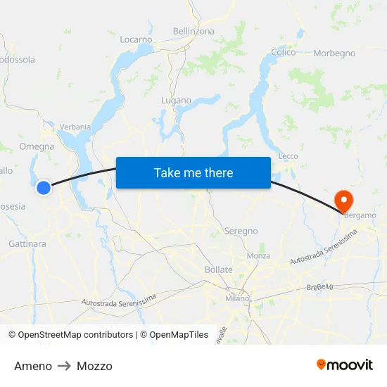 Ameno to Mozzo map