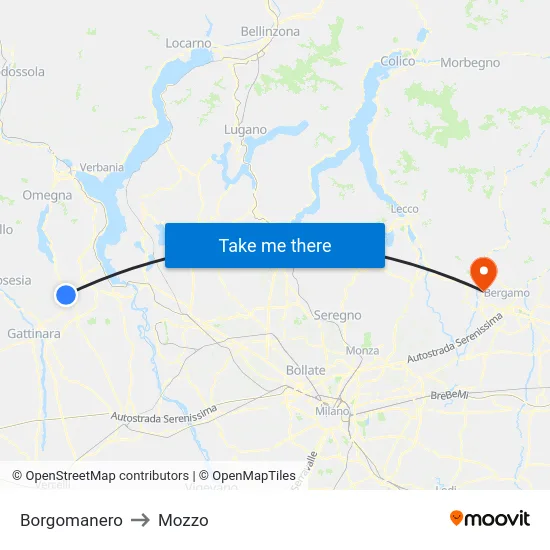 Borgomanero to Mozzo map