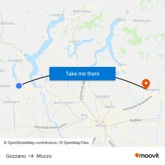 Gozzano to Mozzo map