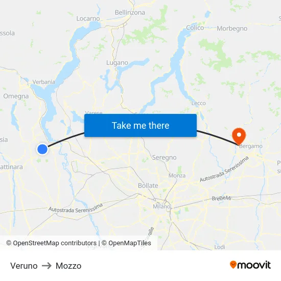 Veruno to Mozzo map