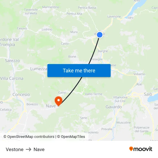 Vestone to Ship map