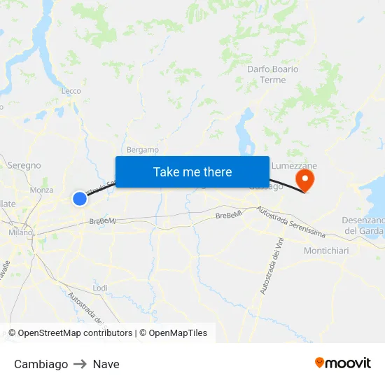 Cambiago to Nave map