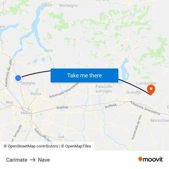 Carimate to Ship map