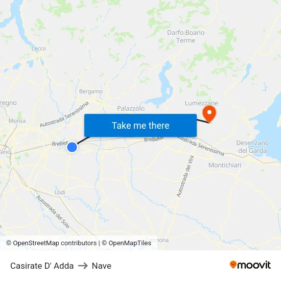 Casirate D' Adda to Nave map