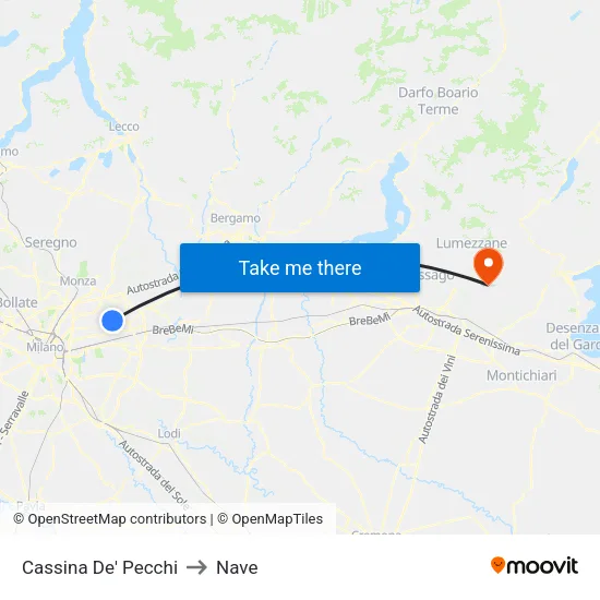 Cassina De' Pecchi to Nave map