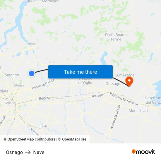 Osnago to Nave map
