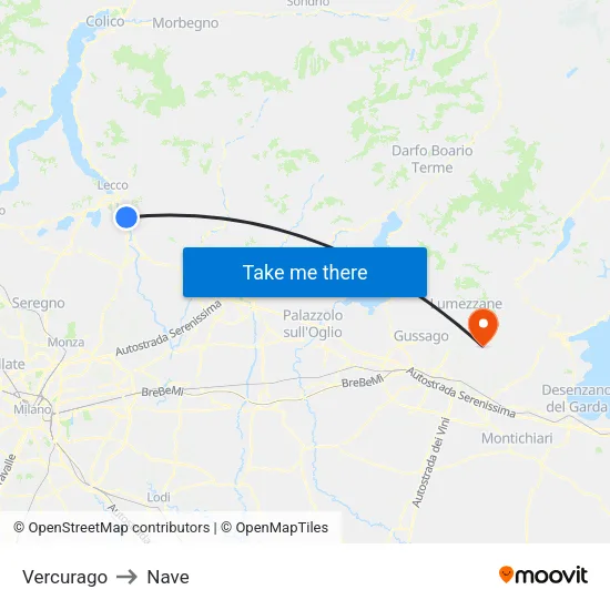 Vercurago to Ship map