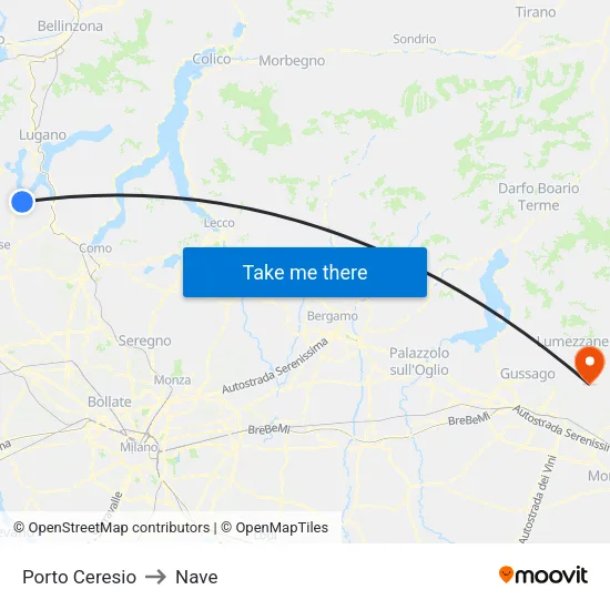 Porto Ceresio to Nave map