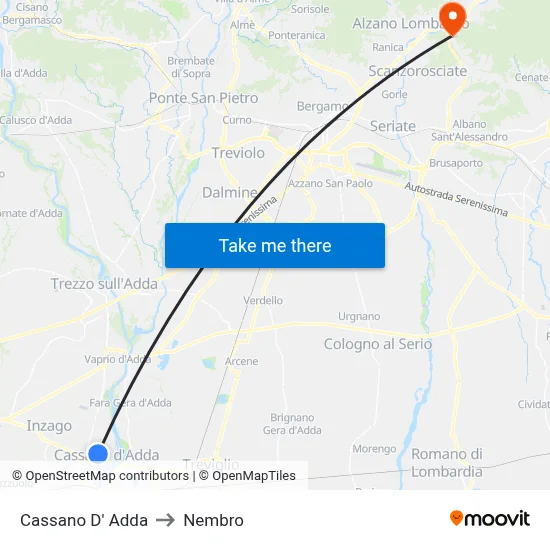 Cassano D'Adda to Nembro map