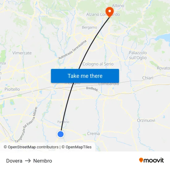 Dovera to Nembro map