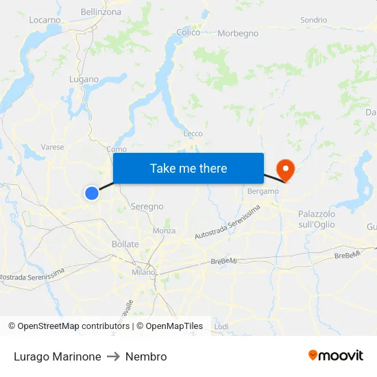 Lurago Marinone to Nembro map