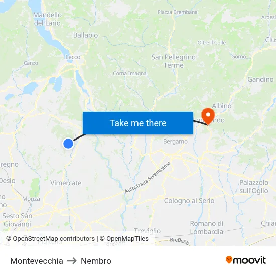 Montevecchia to Nembro map
