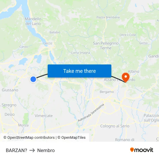 Barzan to Nembro map