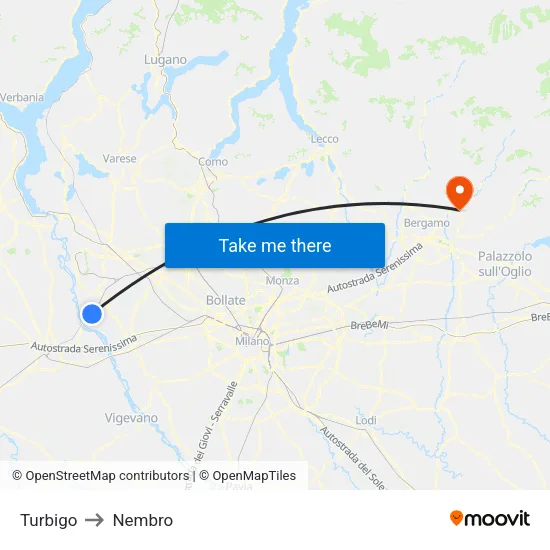Turbigo to Nembro map