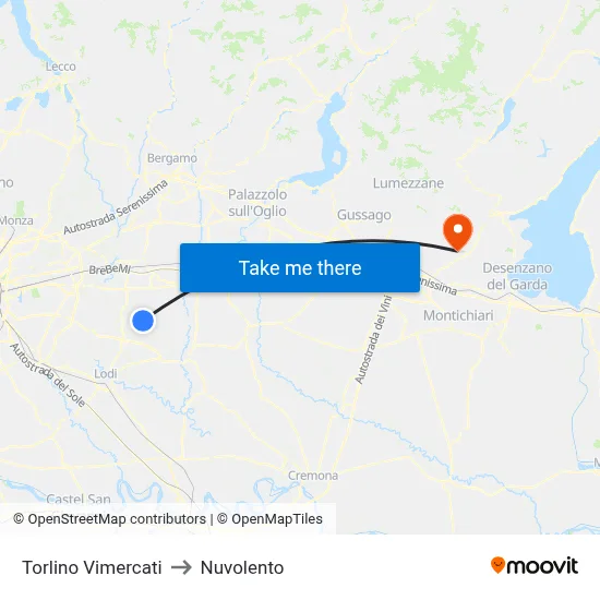 Torlino Vimercati to Nuvolento map
