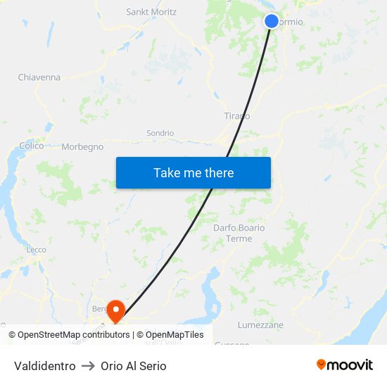 Valdidentro to Orio Al Serio map