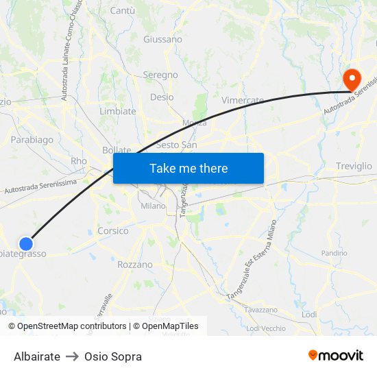 Albairate to Osio Sopra map