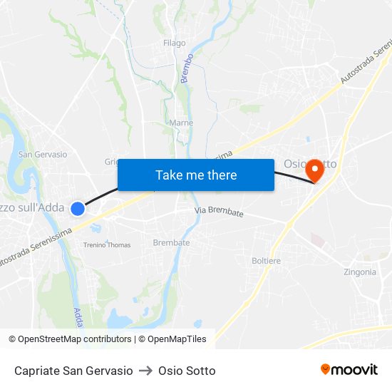 Capriate San Gervasio to Osio Sotto map