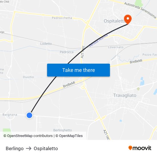 Berlingo to Ospitaletto map