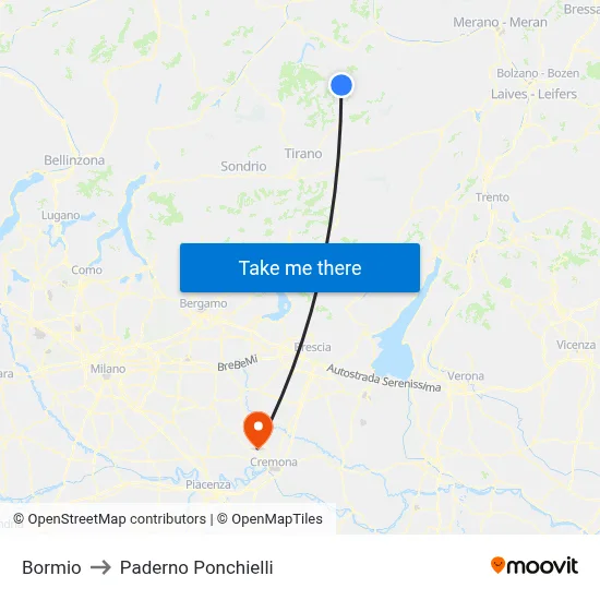 Bormio to Paderno Ponchielli map