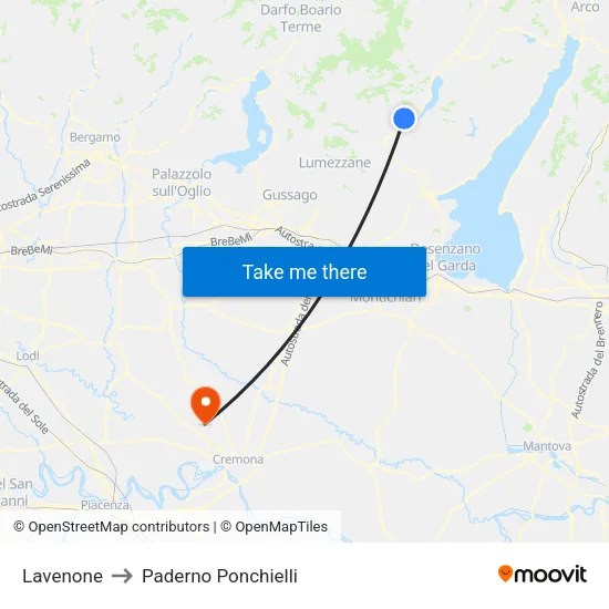 Lavenone to Paderno Ponchielli map