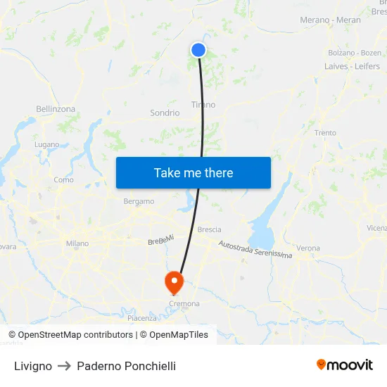 Livigno to Paderno Ponchielli map
