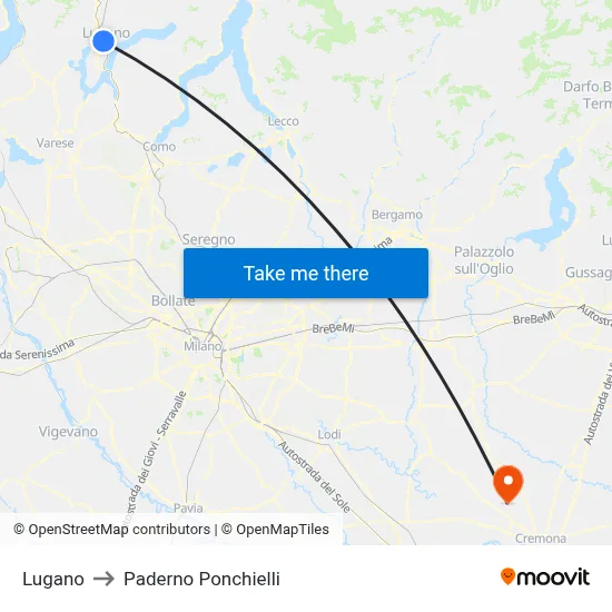 Lugano to Paderno Ponchielli map