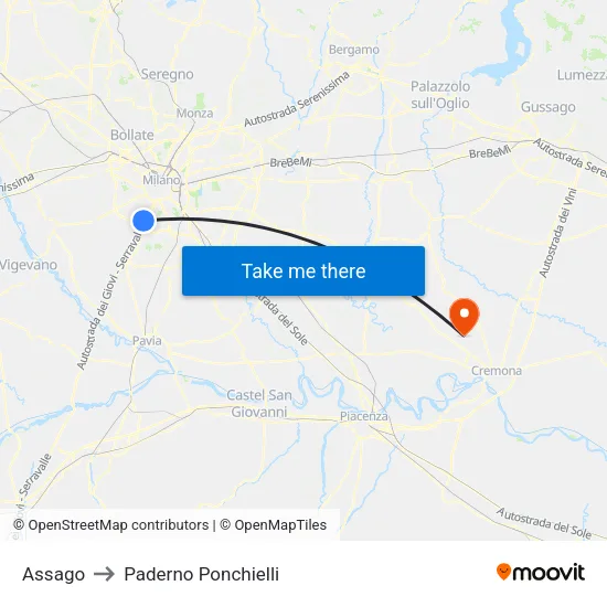 Assago to Paderno Ponchielli map