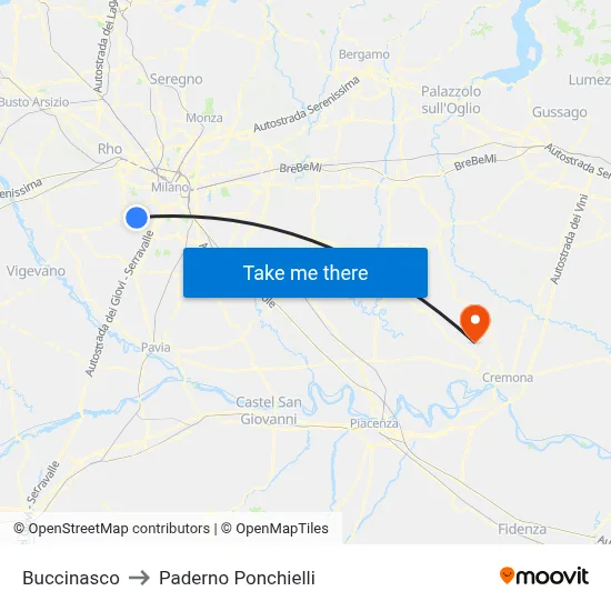 Buccinasco to Paderno Ponchielli map