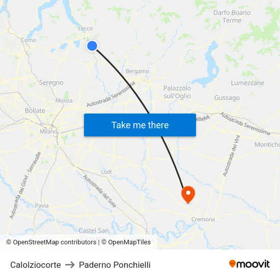Calolziocorte to Paderno Ponchielli map