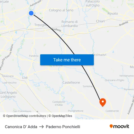 Canonica D' Adda to Paderno Ponchielli map