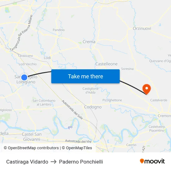 Castiraga Vidardo to Paderno Ponchielli map