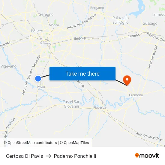 Certosa Di Pavia to Paderno Ponchielli map