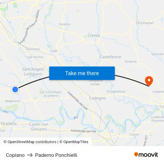 Copiano to Paderno Ponchielli map