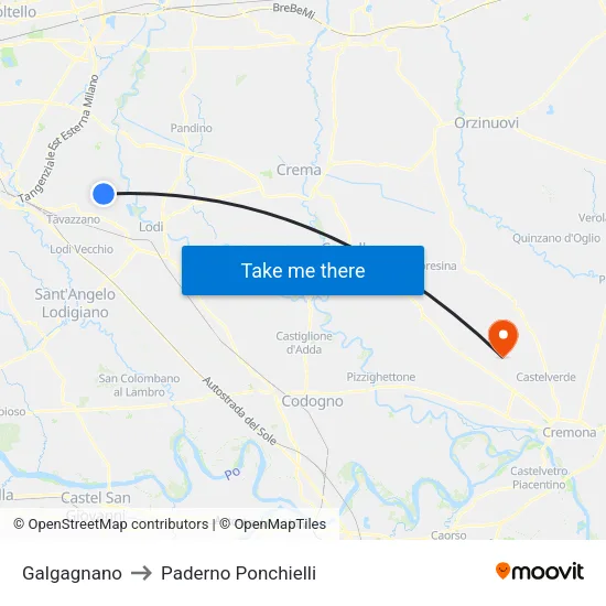 Galgagnano to Paderno Ponchielli map
