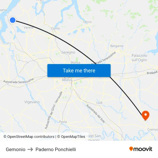 Gemonio to Paderno Ponchielli map