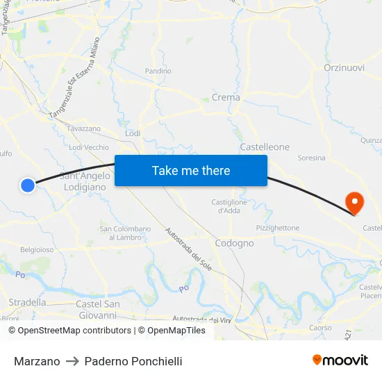 Marzano to Paderno Ponchielli map