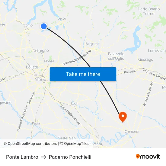 Ponte Lambro to Paderno Ponchielli map