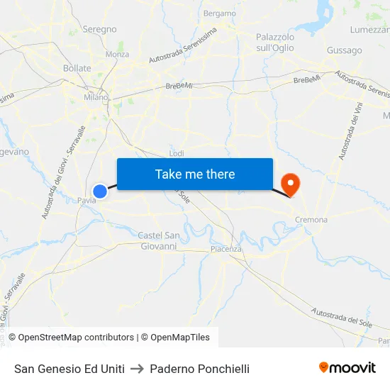 San Genesio Ed Uniti to Paderno Ponchielli map