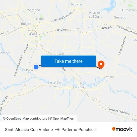 Sant' Alessio Con Vialone to Paderno Ponchielli map