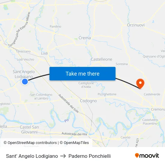 Sant' Angelo Lodigiano to Paderno Ponchielli map