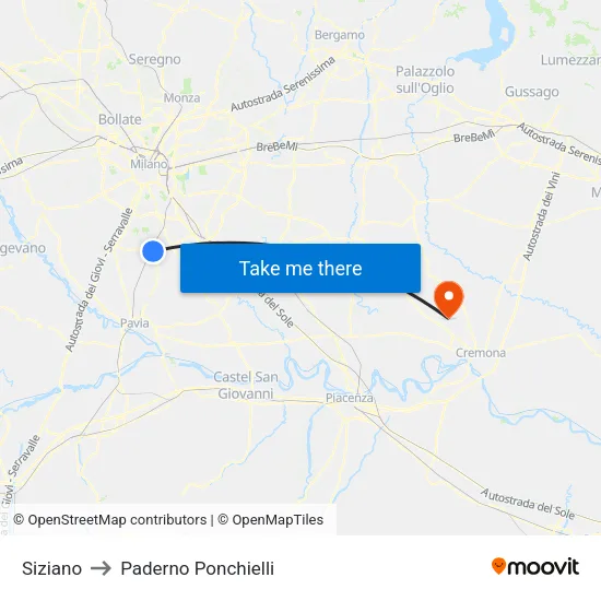 Siziano to Paderno Ponchielli map