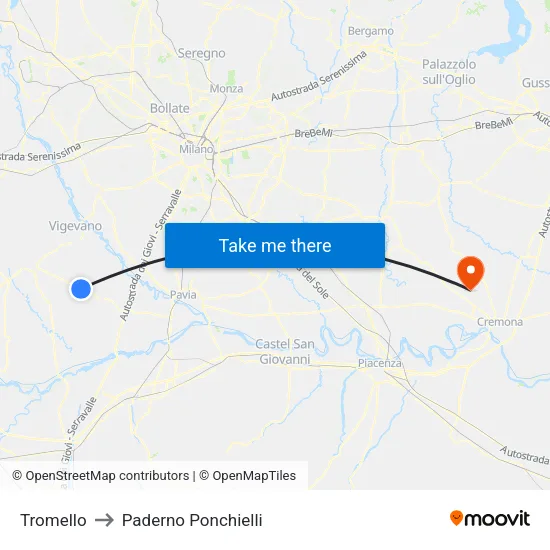 Tromello to Paderno Ponchielli map