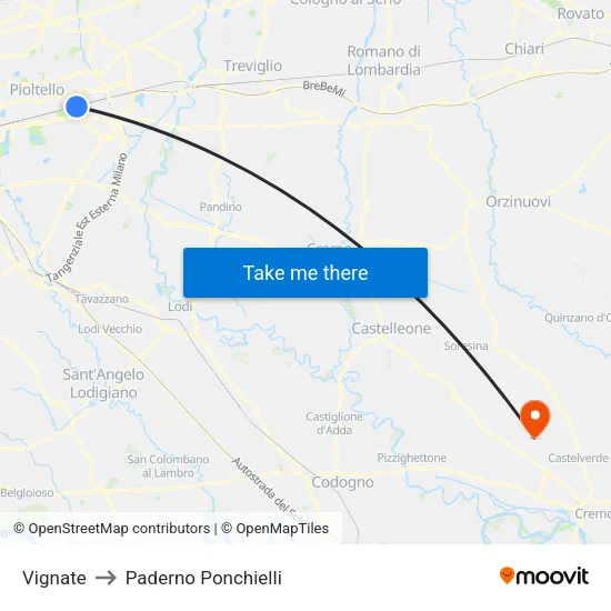 Vignate to Paderno Ponchielli map