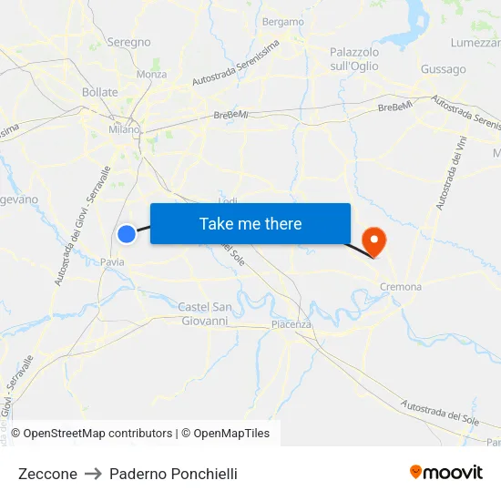 Zeccone to Paderno Ponchielli map