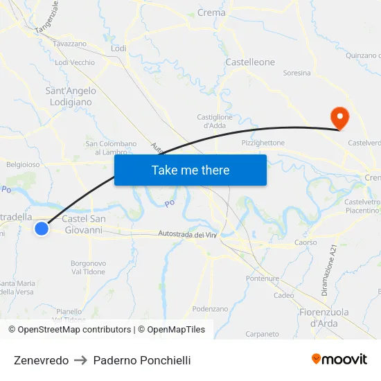 Zenevredo to Paderno Ponchielli map