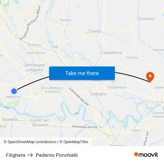 Filighera to Paderno Ponchielli map